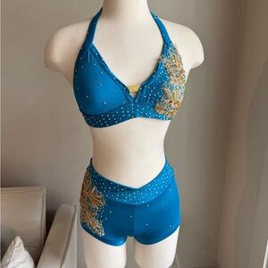 Teal and Gold Dallaswear Pro Dance Costume